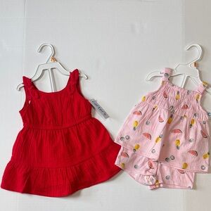 Carter's Vibrant Red Dress and Carter’s Pink watermelon 2 piece short set. NWT